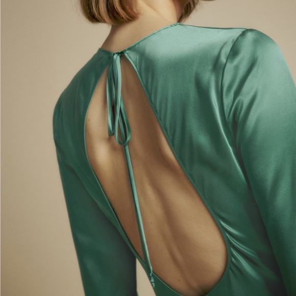 NWT reformation davina green silk long sleeve midi open back dress! - Picture 6 of 7